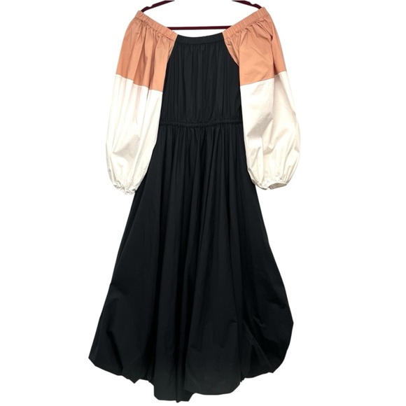 Staud Juliet Colorblock Off The Shoulder Cotton Bubble Hem Puff Sleeve Dress S - Picture 10 of 13